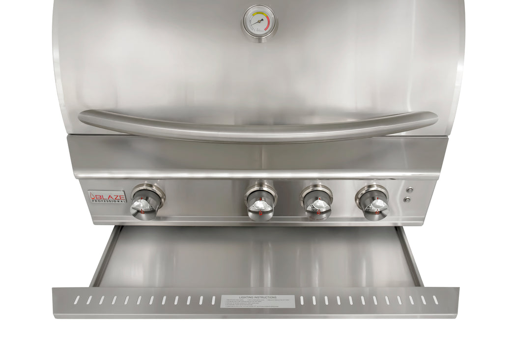 Blaze 34" 3-Burner Built-In Gas Grill with Rear Infrared Burner and Cart Included. In Natural Gas or Liquid Propane