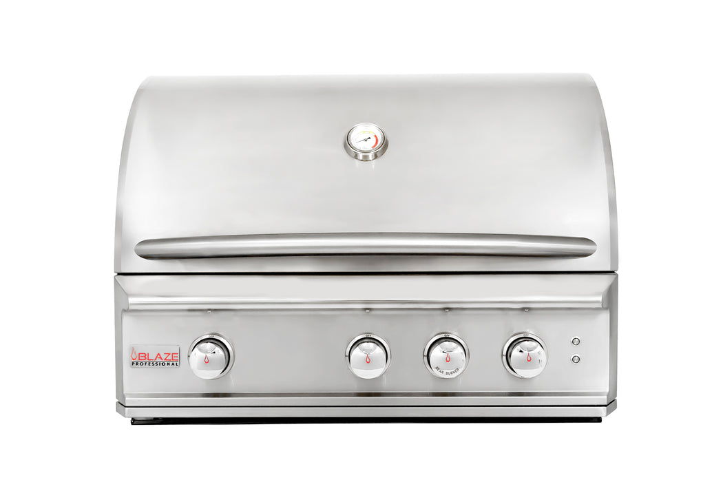 Blaze 34" 3-Burner Built-In Gas Grill with Rear Infrared Burner and Cart Included. In Natural Gas or Liquid Propane