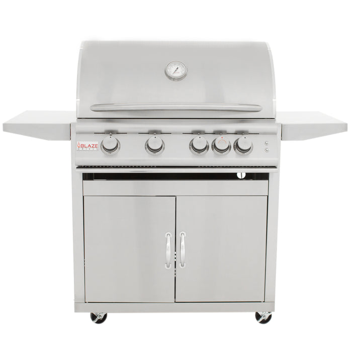 Blaze 32" 4-Burner Premium LTE+ Gas Grill with Rear Burner and Built-in Lighting System. Cart included. Available in Natural Gas or Liquid Propane