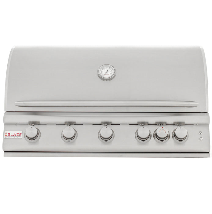 Blaze 40" 5-Burner Premium LTE+ Gas Grill with Rear Burner and Built-in Lighting System. Cart included. Available in Natural Gas or Liquid Propane