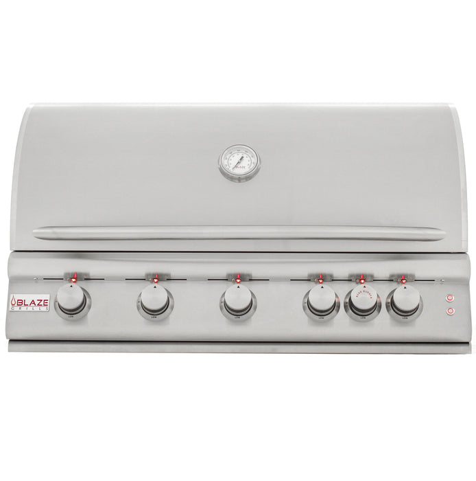 Blaze 40" 5-Burner Premium LTE+ Gas Grill with Rear Burner and Built-in Lighting System. Cart included. Available in Natural Gas or Liquid Propane