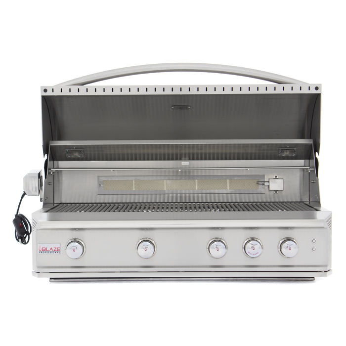 Blaze 44" 4-Burner Built-In Gas Grill with Rear Infrared Burner. Cart Included. In Natural Gas or Liquid Propane