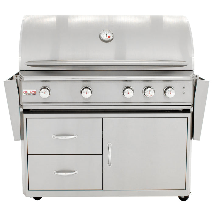 Blaze 44" 4-Burner Built-In Gas Grill with Rear Infrared Burner. Cart Included. In Natural Gas or Liquid Propane