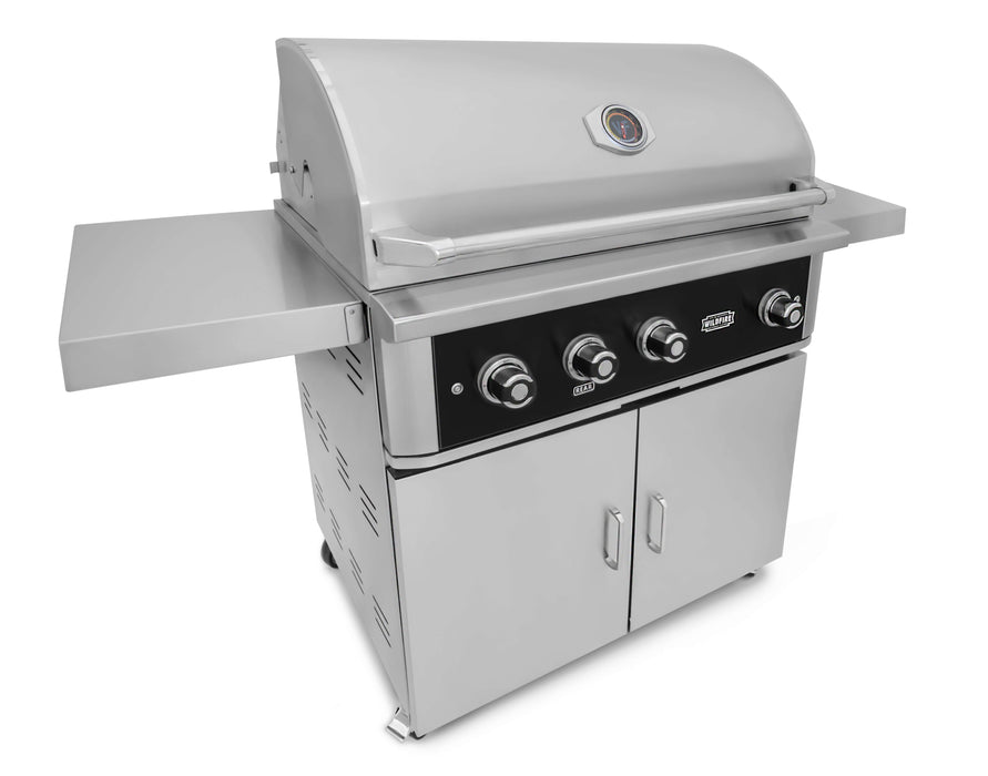 Wildfire 36" Ranch Series Pro Built-In Grill in Black 304 SS, available in Propane or Natural Gas. Cart included