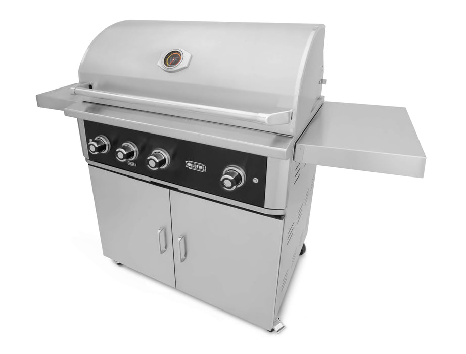 Wildfire 36" Ranch Series Pro Built-In Grill in Black 304 SS, available in Propane or Natural Gas. Cart included