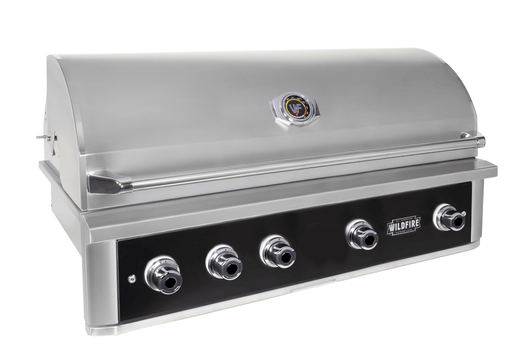 Wildfire 42" Ranch Series Pro Built-In Grill in Black 304 SS, available in Propane or Natural Gas. Cart included