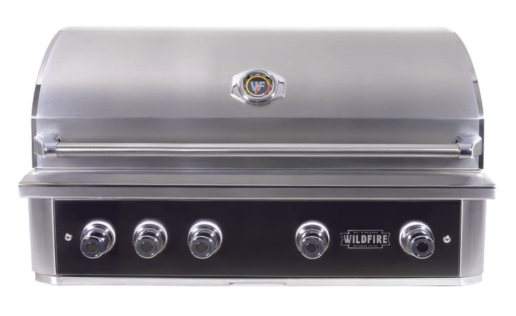 Wildfire 42" Ranch Series Pro Built-In Grill in Black 304 SS, available in Propane or Natural Gas. Cart included