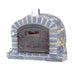 Side angle of Lisboa Premium Pizza Oven highlighting stone finish and chimney.
