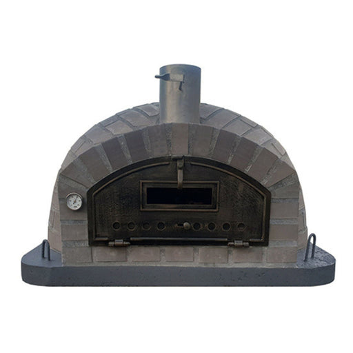 Lume Largo Tudo Pizza Oven front view with door closed, gray cast stone dome