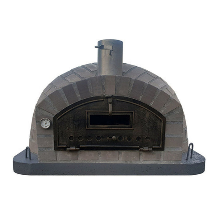 Lume Largo Tudo Pizza Oven front view with door closed, gray cast stone dome