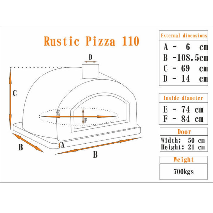 Rustic Pizzaioli Premium Pizza Oven dimensions diagram with measurements